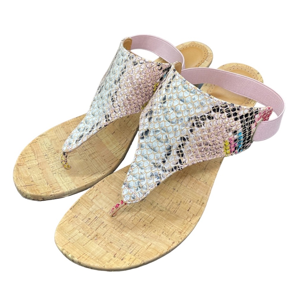 White Mountain Aida Multicolor Snakeskin Print Glitter Wedge Sandal Size 9.5
